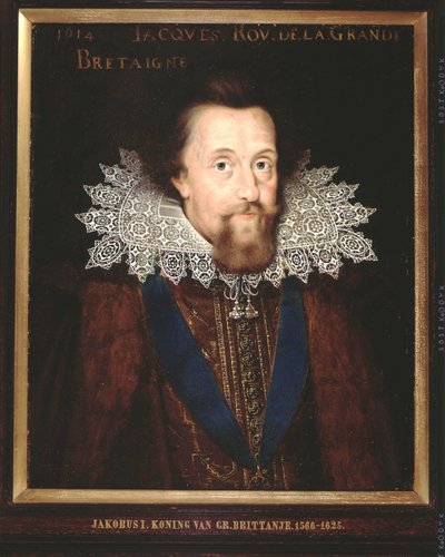 Portret van James I, koning van Engeland, 1614 door Dutch School