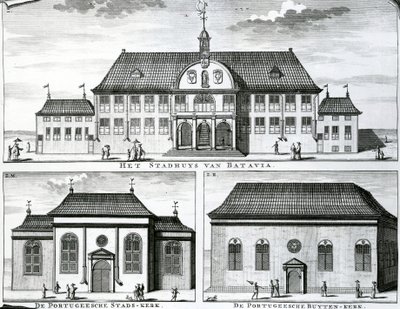 Portugese kerk en stadhuis in Batavia, 19e eeuw door Dutch School