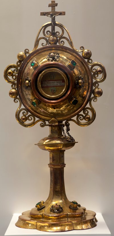 Reliekschrijn van Sint Antoine, Abt en Sint Christophe, martelaar, gemaakt in de Zuidelijke Nederlanden, 1579, Kathedraalschat, Sint-Michiels- en Sint-Goedelekathedraal (metaalwerk) door Dutch School