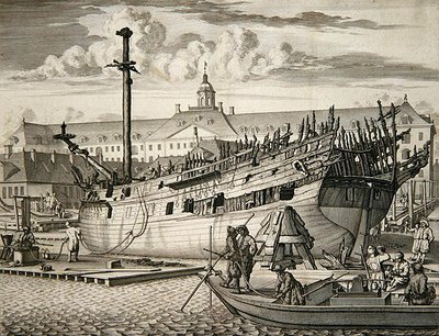 Schip dat in brand vloog voor het Marine Arsenal van de Nederlandse Oost-Indische Compagnie door Dutch School