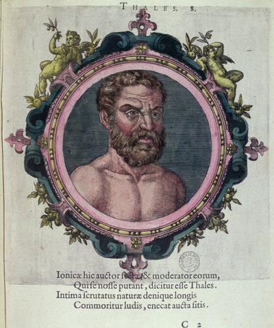 Thales van Milete (c.625-547 v.Chr.), illustratie uit Veterum et Recentium Medicorum Philosophorumque Icones door Johannes Sambucus, gepubliceerd door Plantin in Antwerpen 1574 door Dutch School