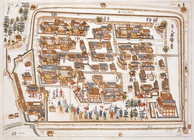 De Chinese fabriek in de straat van Teng-chan bij Nagasaki, opgericht 1688, uit Illustrations of Japan door Isaac Titsingh (ca. 1740-1812), gepubliceerd Londen, 1822 door Dutch School