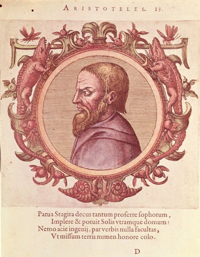 De filosoof Aristoteles (384-322 v.Chr.), illustratie uit Veterum et Recentium Medicorum Philosophorumque Icones door Johannes Sambucus, gepubliceerd door Plantin in Antwerpen 1574 door Dutch School