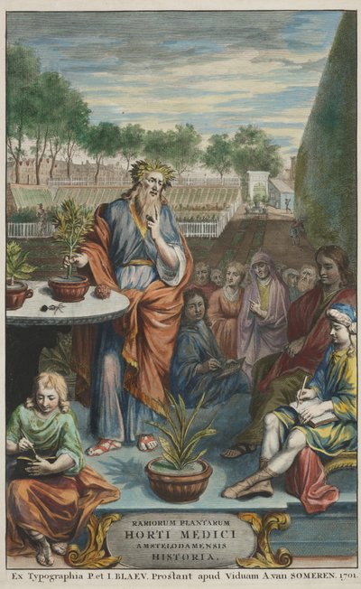 Titelpagina van "Horti Medici Amstelodamensis Rariorum Plantarum Historia" deel II, door Jan Commelin en Caspar Commelin door Dutch School
