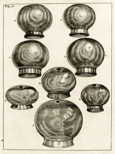 Verschillende kopglazen, uit Exercitationes Practicae circa Medendi Methodum door Frederik Dekkers, 1694 door Dutch School