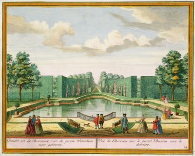 Uitzicht vanaf de prieel over het grote meer, uit Het Zegenpralent Kennemerlant, door Hendrick de Leth en Matthias Brouerius Van Nidek, gepubliceerd ca. 1700-1730 door Dutch School