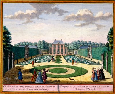 Zicht op het Huis en de Tuin nabij de triomfboog, uit Het Zeganpralent Kennemerlant door Hendrick de Leth en Matthias Brouerius Van Nidek, gepubliceerd ca.1700-30 door Dutch School