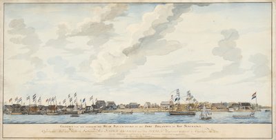 Uitzicht op de stad Paramaribo en het Fort Zeelandia, 1772 door Dutch School