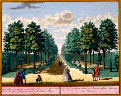 Uitzicht op de wandelweg aan de achterkant van het huis, uit Het Zeganpralent Kennemerlant door Hendrick de Leth en Matthias Brouerius Van Nidek, gepubliceerd ca. 1700-30 door Dutch School