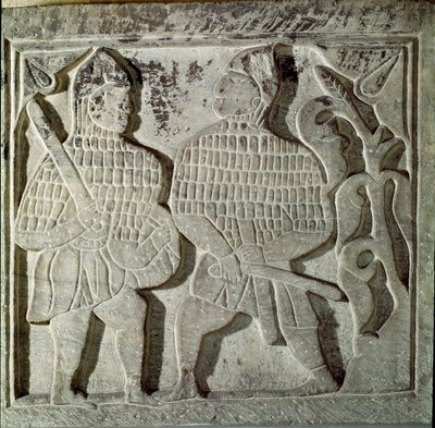 Seljukide kunst: reliëf met twee krijgers door Dynasty Seljuq