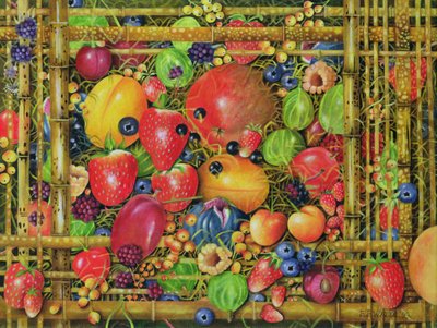 Fruit in Bamboedoos door E.B. Watts