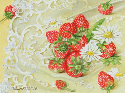 Aardbeien op Kant door E.B. Watts