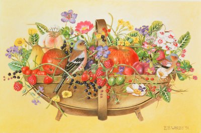 Mand met Fruit, Bloemen en Vinken door E.B. Watts