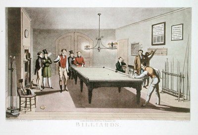Biljart, gegraveerd door G. Hunt, gepubliceerd 1827 door E.F. (after) Lambert