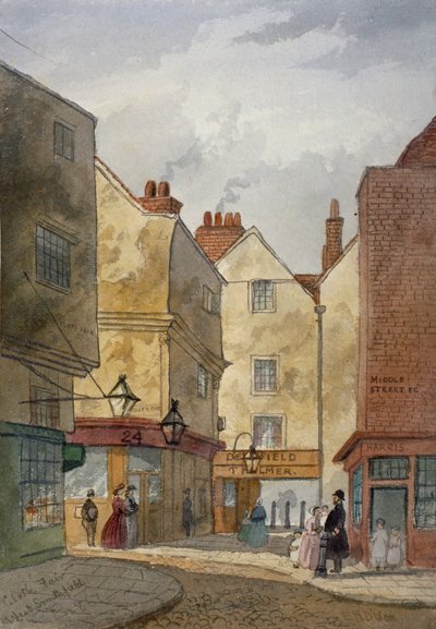Uitzicht op Cloth Fair en Middle Street, West Smithfield, City of London door EH Dixon