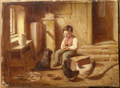 De kippen voeren door E.S. Greig