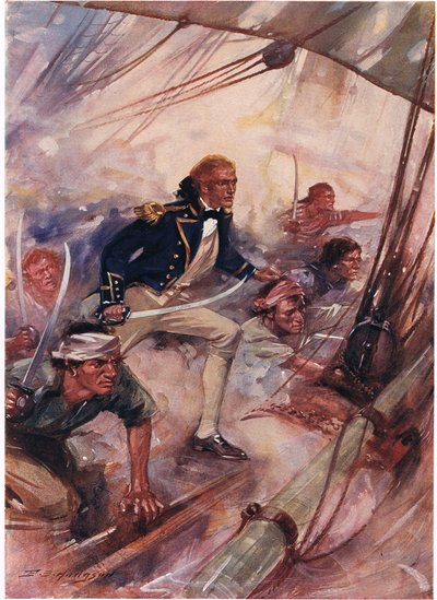 Nelson aan Boord van de San Josef bij de Slag om St Vincent, illustratie uit 