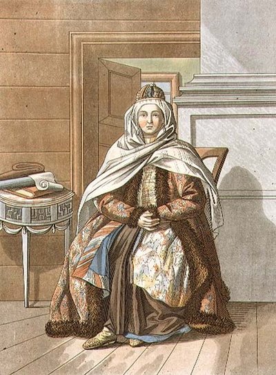 Tartaarse vrouw uit Tomsk, gegraveerd door Jegor Skotnikoff (1782-1843) door E. (after) Karnejeff