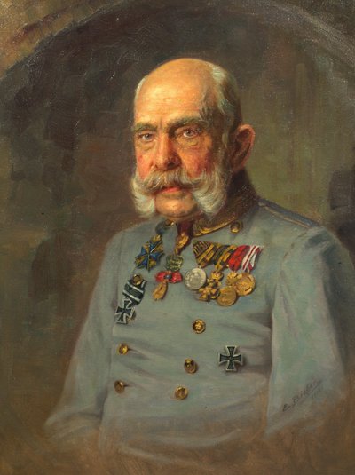 Keizer Frans Joseph I in het dienstuniform van een Oostenrijkse veldmaarschalk door E. Bieber