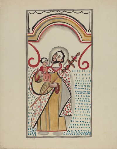 Detail van Groot Altaar aan de Oostmuur van de Sanctuario Kerk in Chimayo. Sint-Christoffel door E. Boyd