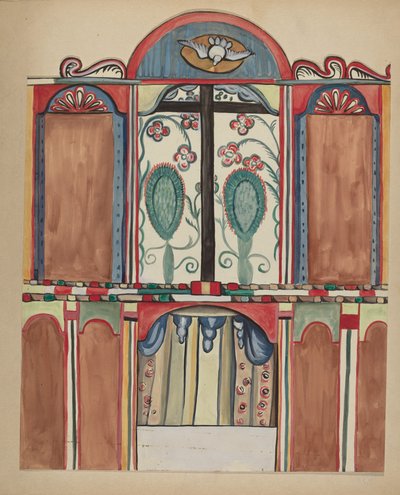 Hoofdaltaar in de Santa Cruz Kerk, Santa Fe County door E. Boyd