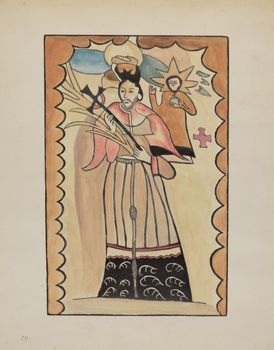 St. Johannes Nepomucene - Geschilderd op buffelhuid voor 1800, 1935-1942 door E. Boyd
