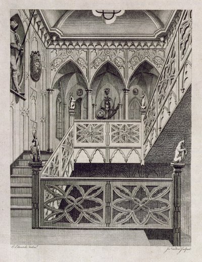 Trap bij Strawberry Hill, gegraveerd door J. Newton, uit 