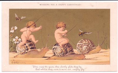 Een Victoriaanse kerstkaart van twee naakte baby