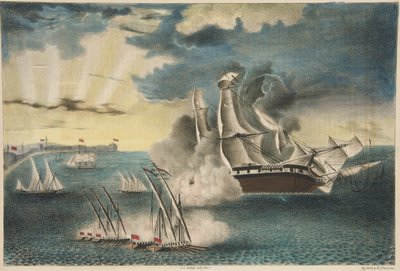 De Amerikaanse Fregat Philadelphia op de Rotsen bij Tripoli, uit Army and Navy Magazine, uitgegeven 1840 door E. J. Pinkerton