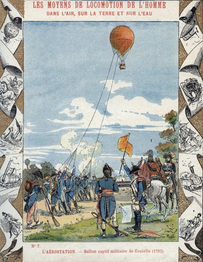 Luchtballon gebouwd door de Franse ingenieur Jean Marie Joseph Coutelle (1748-1835) voor de Franse revolutionaire legers om hun vijanden te bespioneren door E. Letellier
