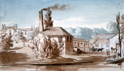 Uitzicht op Stephenson en Giles Starch Works in Old Ford, Bow, Londen, ca. 1830 door E Noyce