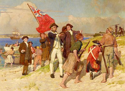 Landing van luitenant James Cook bij Botany Bay, 29 april 1770 (schilderij door E Phillips Fox) door E. Phillips Fox