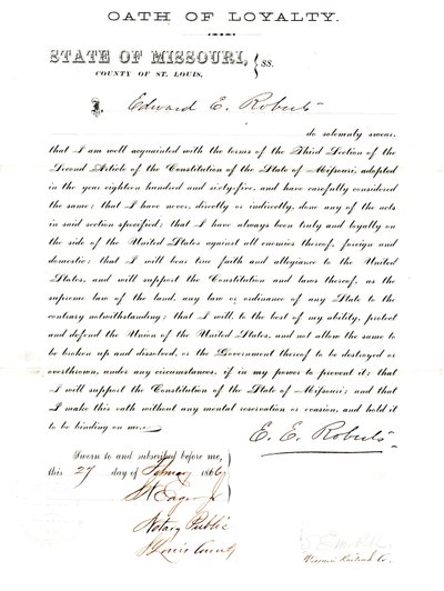 Loyaliteitseed van Edward E. Roberts uit Missouri, County of St. Louis door E. Roberts