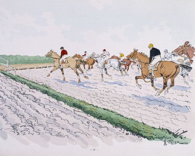 Paardenrennen - tekening door Thelem door E. Thelem
