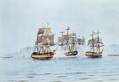 Commodore Macdonough in de Saratoga verslaat de Britten, Slag bij Lake Champlain door E. Tufnell