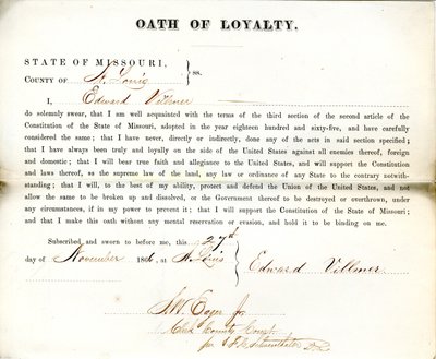 Loyaliteitseed van Edward Villmer uit Missouri, County of St. Louis door E. Villmer