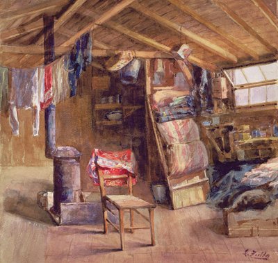 Een zolderinterieur, c.1860 door E. Zoello