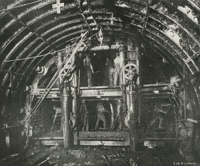 Het graven van de tunnel voor de Waterloo en City Railway door E. and S. Woodbury