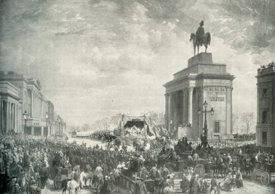De begrafenis van de hertog van Wellington langs Apsley House, 18 november 1852 door E. and S. Woodbury