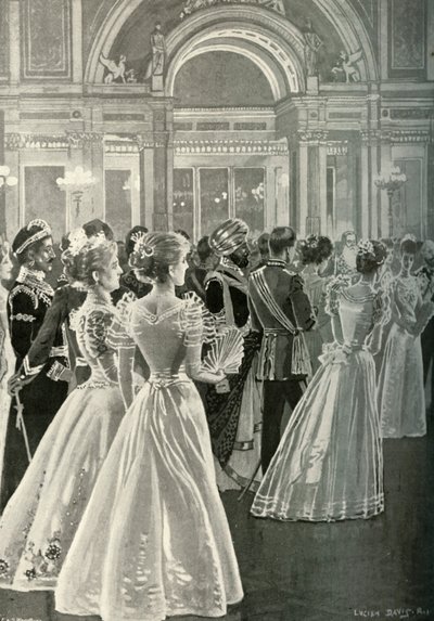 De Staatsontvangst in Buckingham Palace: Binnenkomst van de Prins en Prinses van Wales, ca. 1897 door E. and S. Woodbury