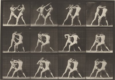 Plaat nummer 340. Boksen, open hand schoenen door Eadweard Muybridge