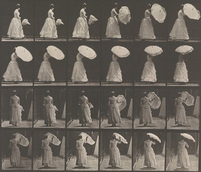 Vrouw opent parasol, 1883-86, gedrukt 1887 door Eadweard Muybridge