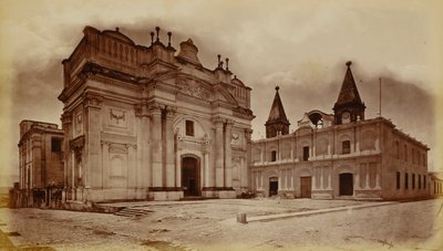 Kerk van San Francisco en postkantoor, Guatemala door Eadweard Muybridge