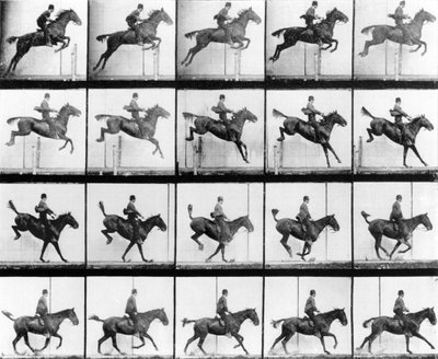 Man en paard springen, uit 