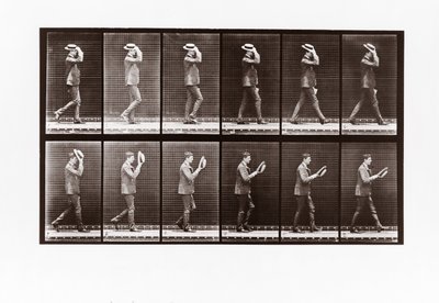 Man die zijn hoed afneemt, Plaat 44 uit Animal Locomotion, 1887 door Eadweard Muybridge