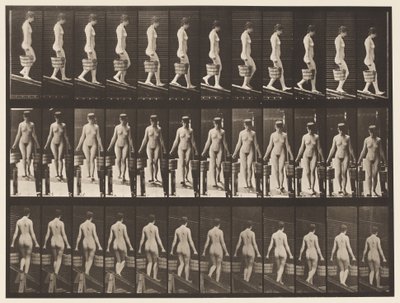 Plaat 122. Helling afdalen, emmer water in elke hand, 1872-1885 door Eadweard Muybridge