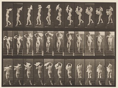 Trap aflopen, zakdoek over schouders gooien door Eadweard Muybridge