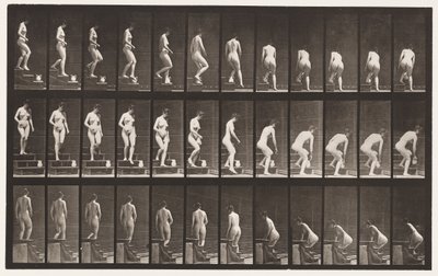 Trap aflopen; bukken om een kruik op te tillen door Eadweard Muybridge