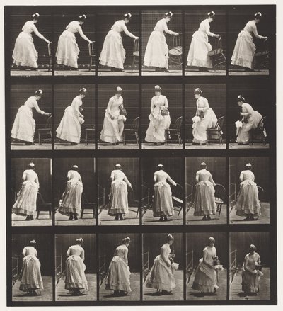 Plaat 243. Stoel Plaatsen, Zitten en Waaier Flirten door Eadweard Muybridge