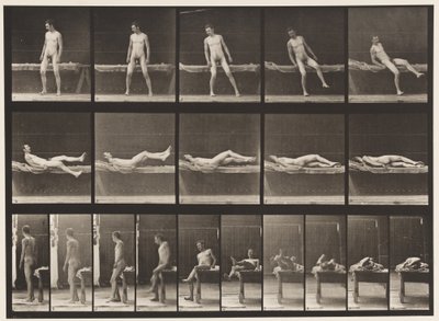 Plaat 259. Liggend op een bank en omdraaien op zij, 1885 door Eadweard Muybridge